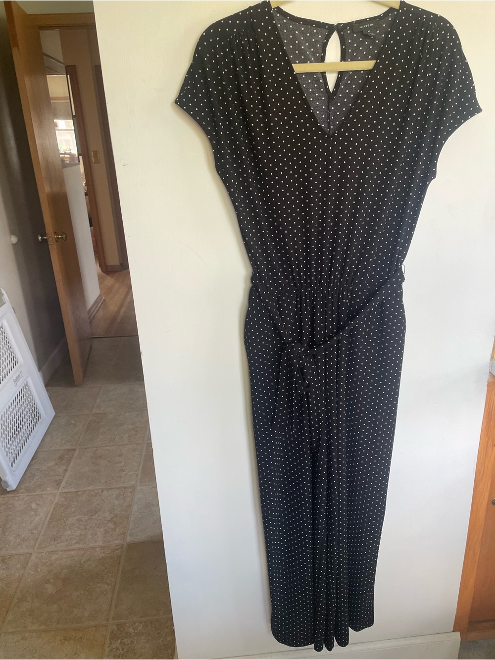 Halogen Cap Sleeve Belted Wide-leg Jumpsuit black White Polka Dot S